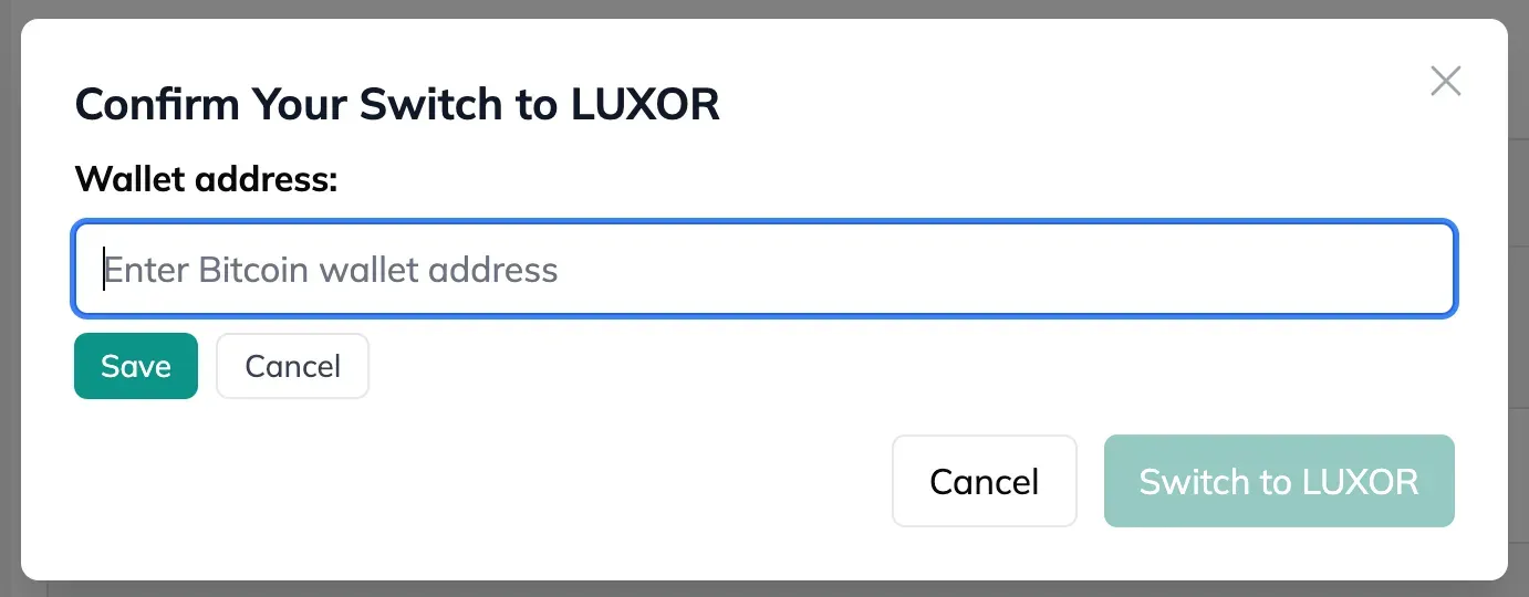 Dashboard steps for switching your mining pool to Luxor